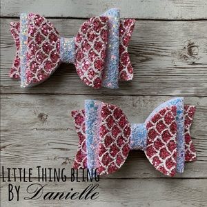 Set of two Pink & White Sparkly Mermaid Bows